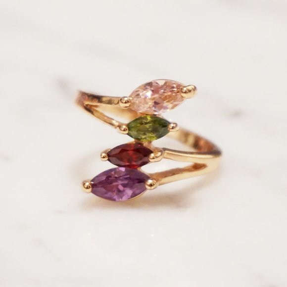Gold Ring with 4 Multi Colour Stones - Picture 1 of 4